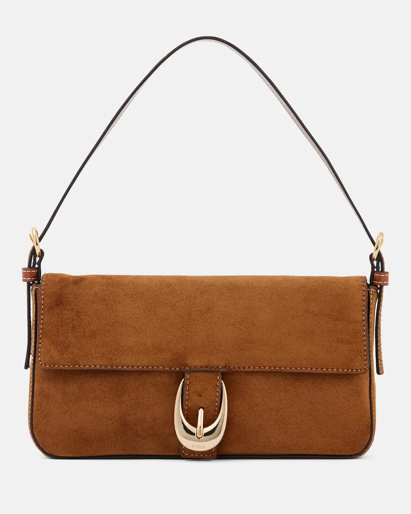 STAUD Schultertasche Harlow aus Veloursleder Braun