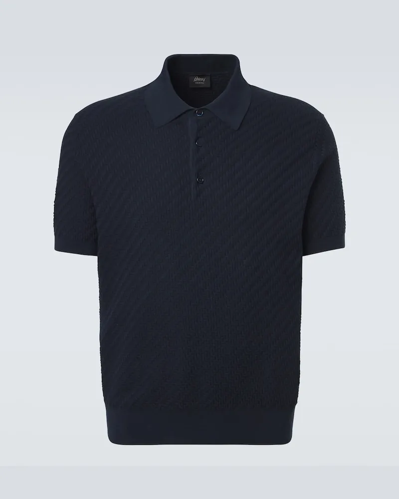Brioni Polohemd aus Baumwolle, Seide und Kaschmir Blau