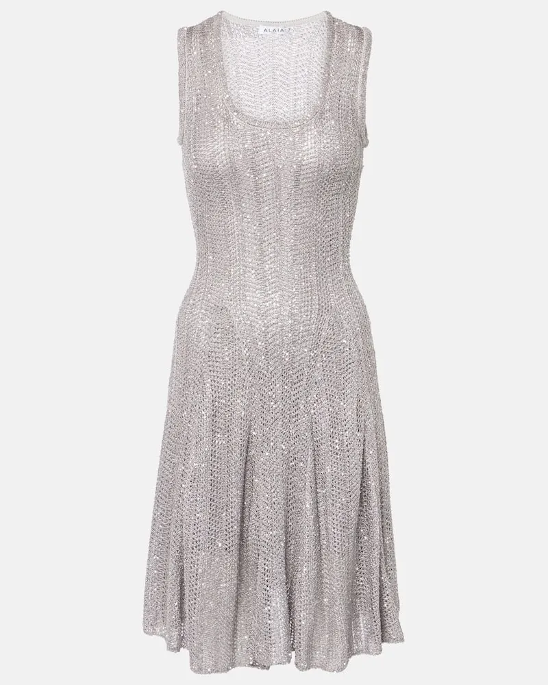 Alaïa Alaïa Minikleid aus Strick mit Pailletten Silber