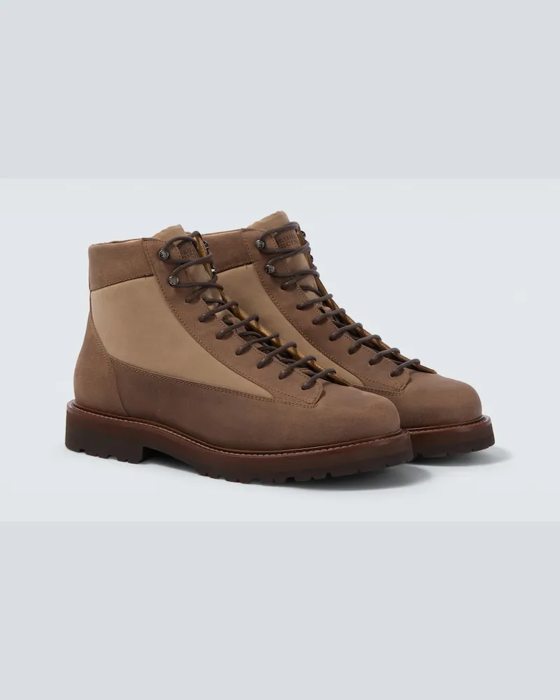 Brunello Cucinelli Schnürstiefel mit Velourslederbesatz Braun