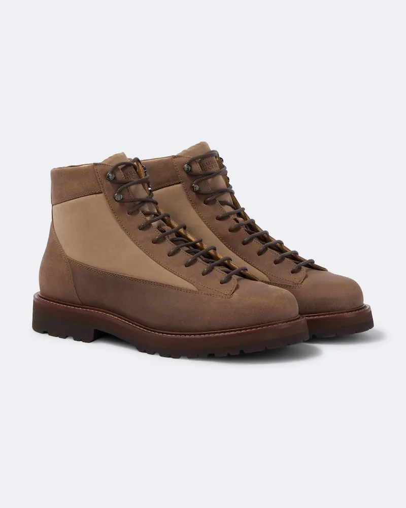 Brunello Cucinelli Schnürstiefel mit Velourslederbesatz Braun