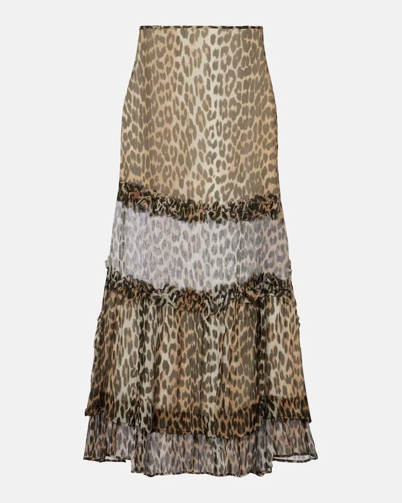 Ganni Bedruckter Maxirock aus Chiffon Braun