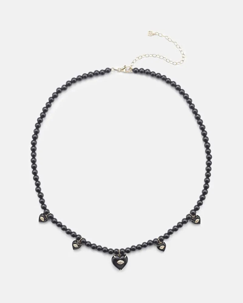 Sydney Evan Halskette Carved Heart aus Onyx mit 14kt Gelbgold und Diamanten Schwarz