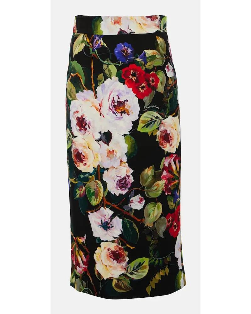 Dolce & Gabbana Midirock Rose Garden aus Charmeuse Multicolor