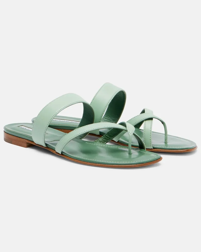 Manolo Blahnik Sandalen Susaflat aus Leder Grün