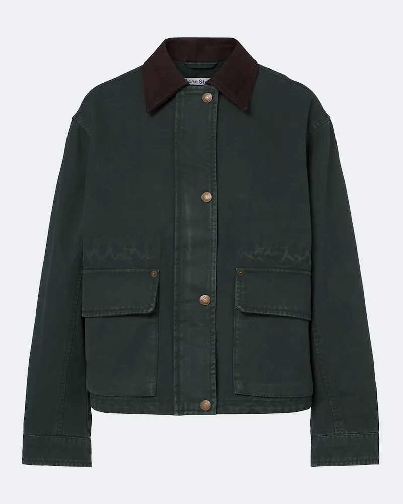 Acne Studios Jacke aus Baumwoll-Canvas mit Veloursleder Grün
