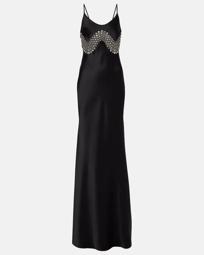 David Koma Verziertes Maxikleid aus Satin Schwarz