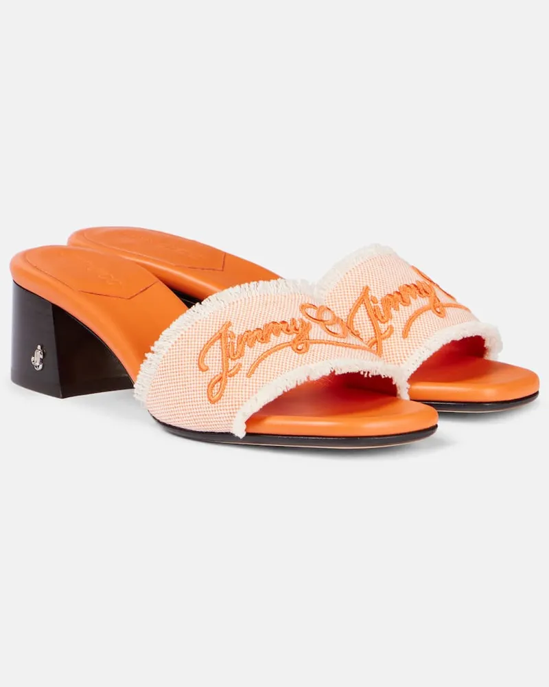 Jimmy Choo Bestickte Pantoletten Joa 45 aus Canvas Orange