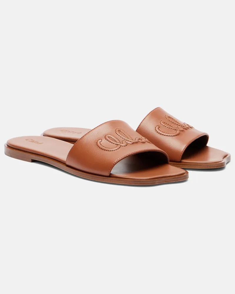 Chloé Chloé Pantoletten Flower aus Leder Braun