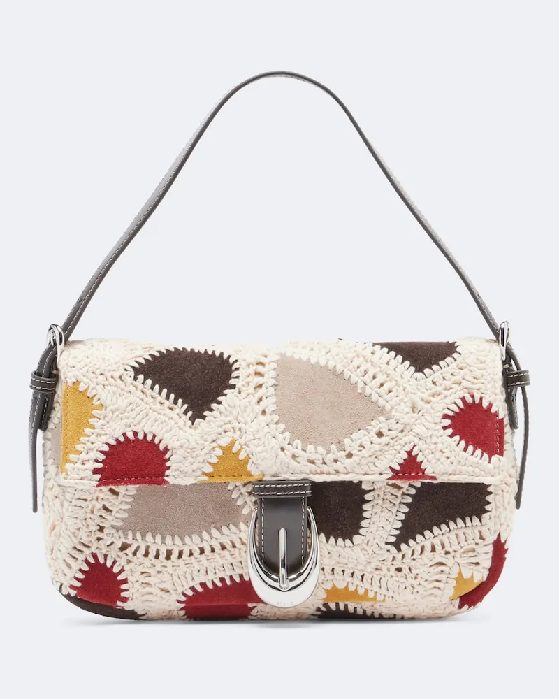 STAUD Schultertasche Harlow Small aus Veloursleder Weiß