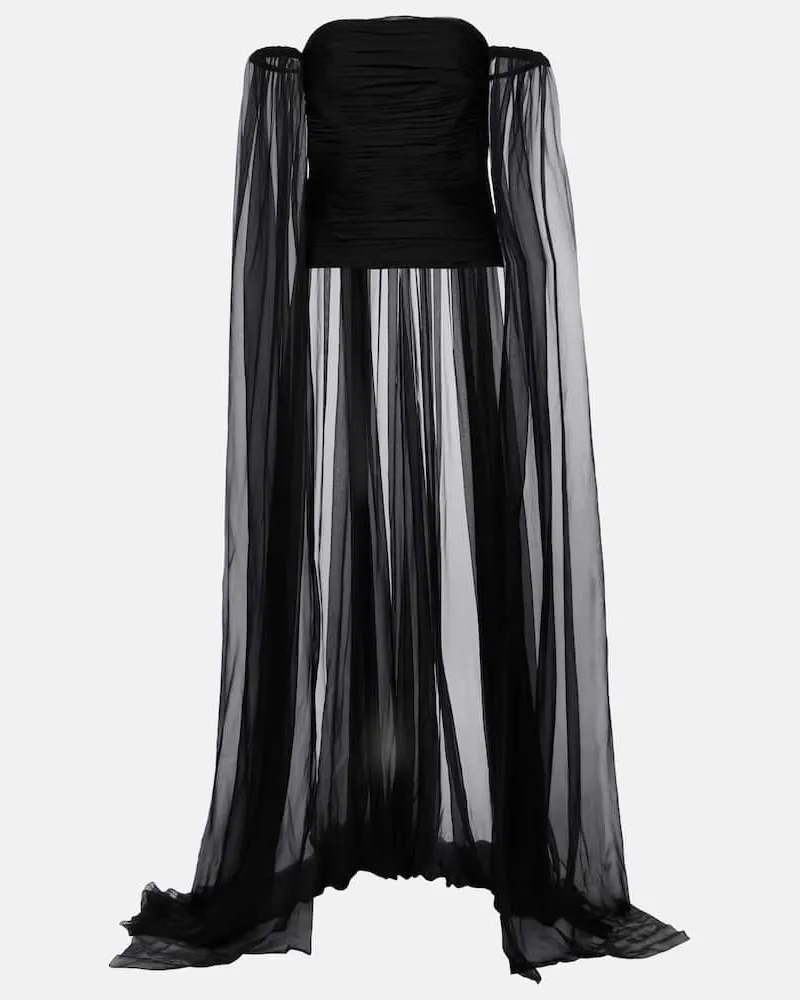 Valentino Garavani Off-Shoulder-Top aus Seidenchiffon Schwarz