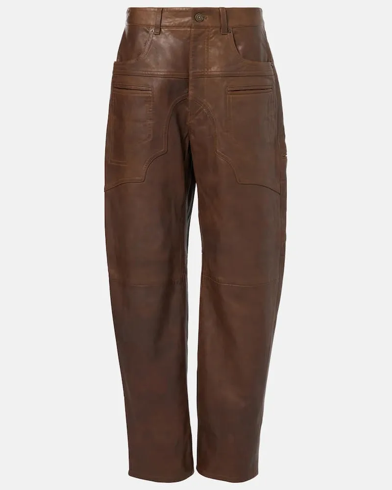 Isabel Marant Weite High-Rise-Hose Breydi aus Leder Braun