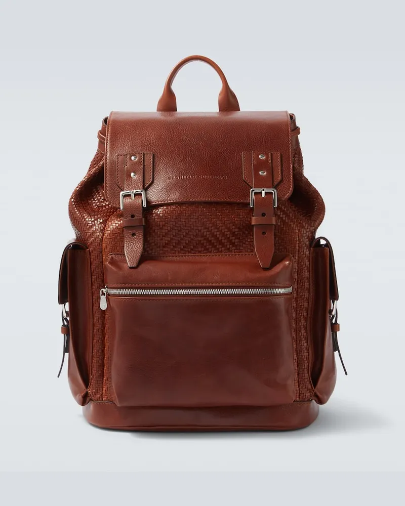 Brunello Cucinelli Rucksack City aus Leder Braun