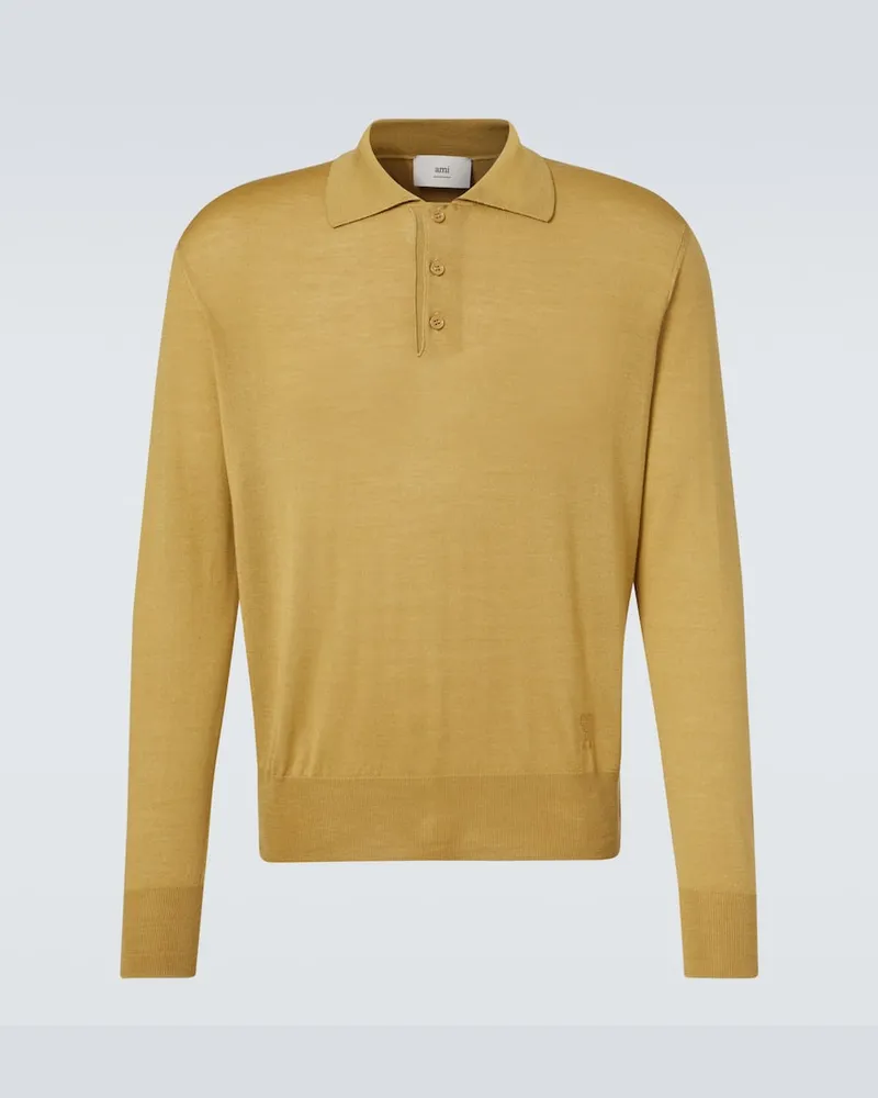 AMI Paris Polopullover aus Wolle und Seide Gelb