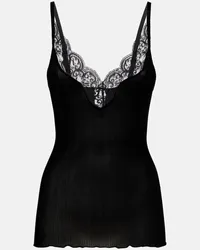 Saint Laurent Top aus Seide mit Spitze Schwarz