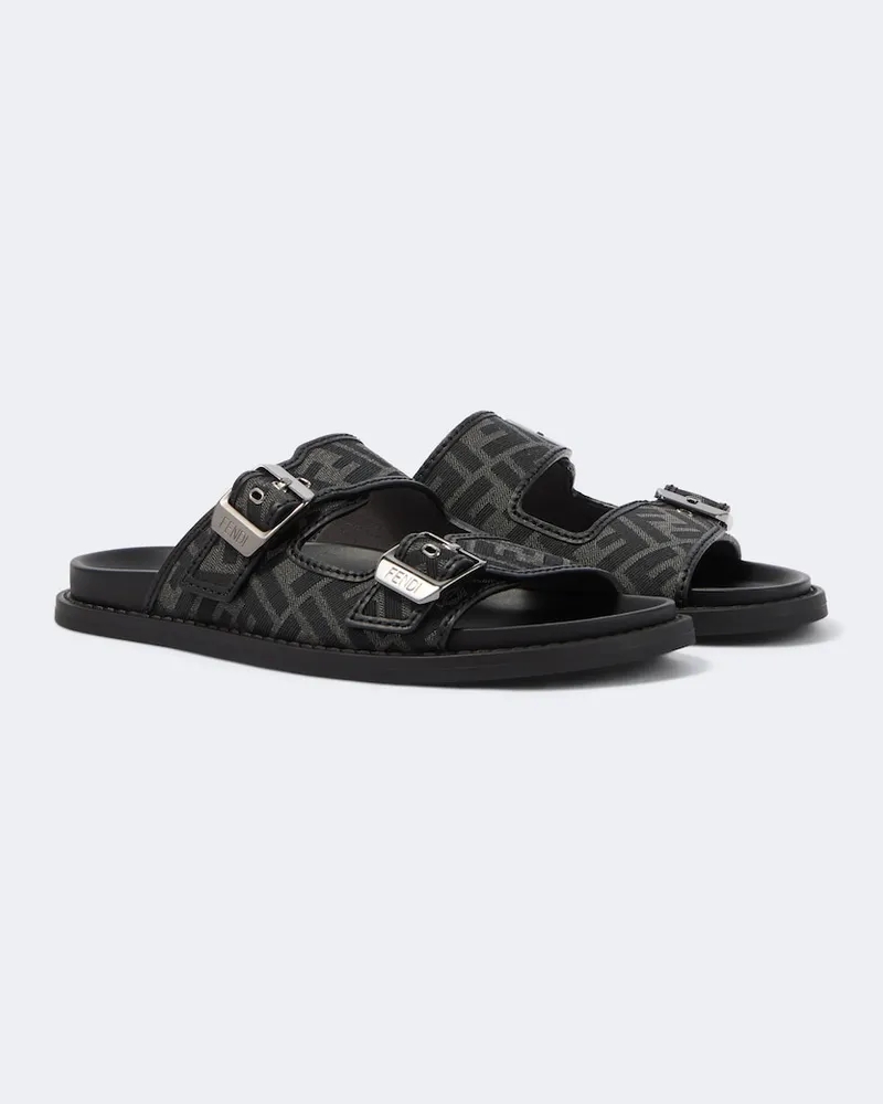 Fendi Pantoletten Fendi Feel aus Jacquard mit Leder Grau