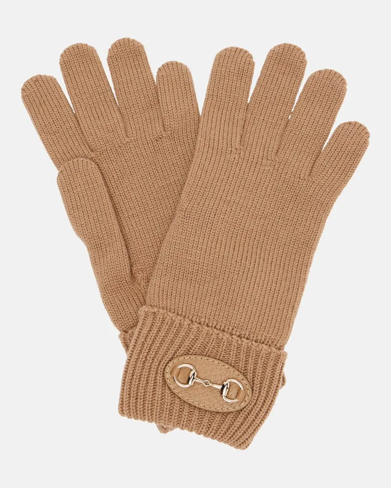 Gucci Handschuhe Horsebit aus Wolle Beige