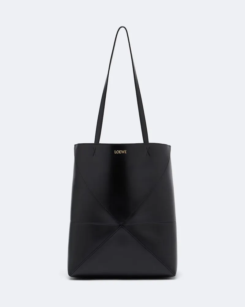 Loewe Tote Bag Puzzle Fold Medium aus Leder Schwarz