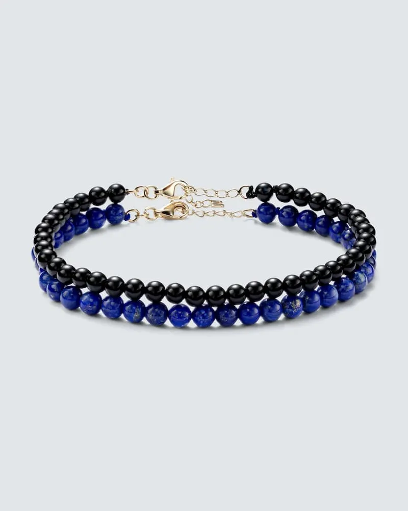 MATEO Set aus zwei Armbändern aus Lapislazuli und Onyx mit 14kt Gelbgold Silber