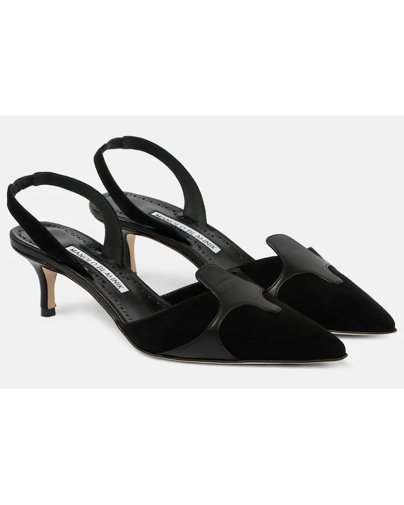 Manolo Blahnik Slingback-Pumps Poligleto 50 aus Veloursleder Schwarz