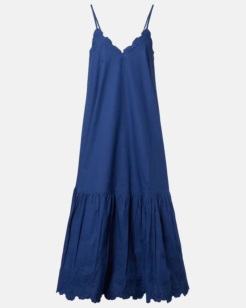 Juliet Dunn Besticktes Midikleid aus Baumwolle Blau
