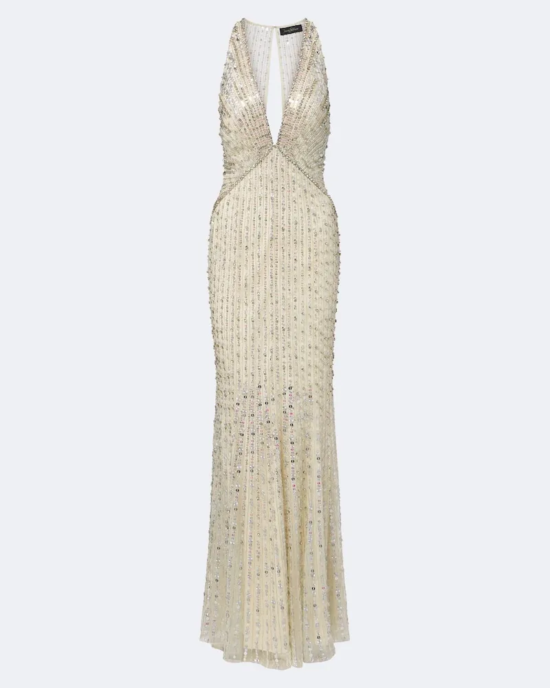 Jenny Packham Verzierte Robe Atlas Beige