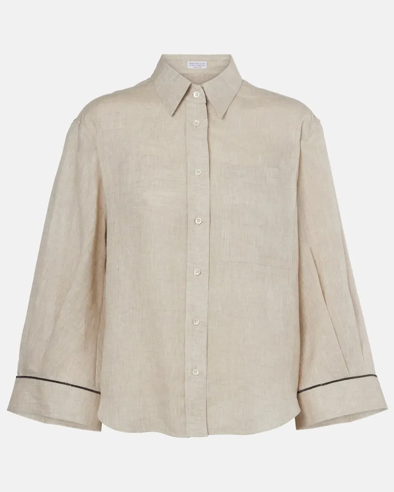 Brunello Cucinelli Hemd Monili aus Leinen Beige
