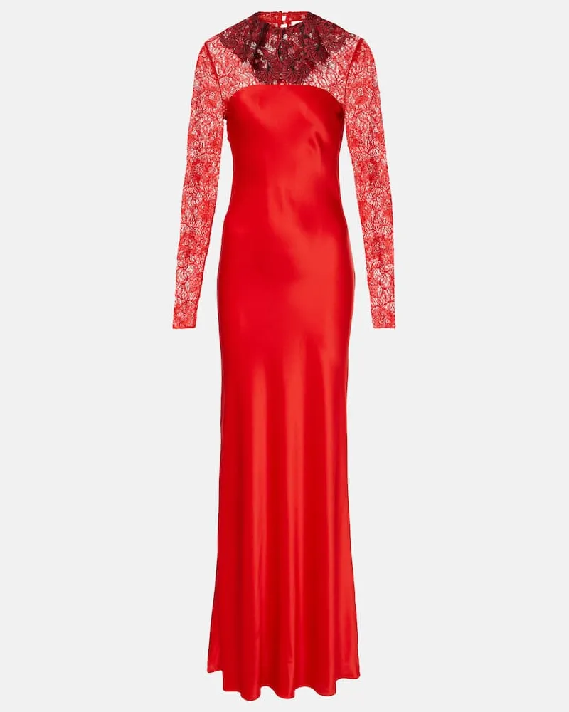 Rodarte Robe aus Satin mit Spitze Rot