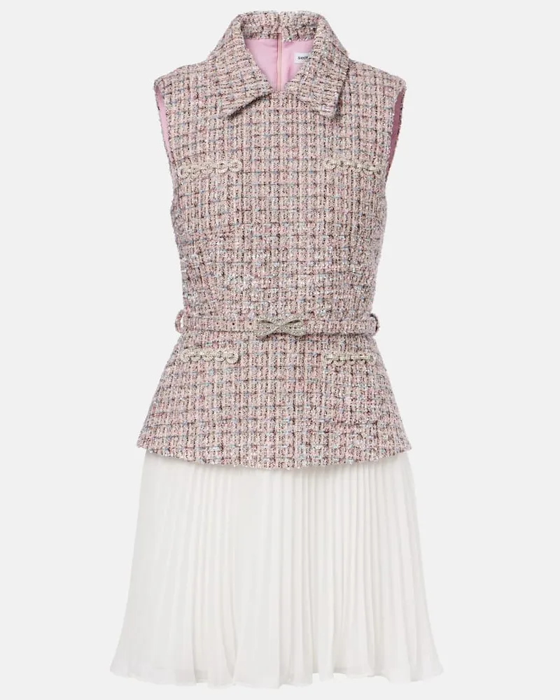 Self-Portrait Minikleid mit Kristallen und Pailletten Rosa