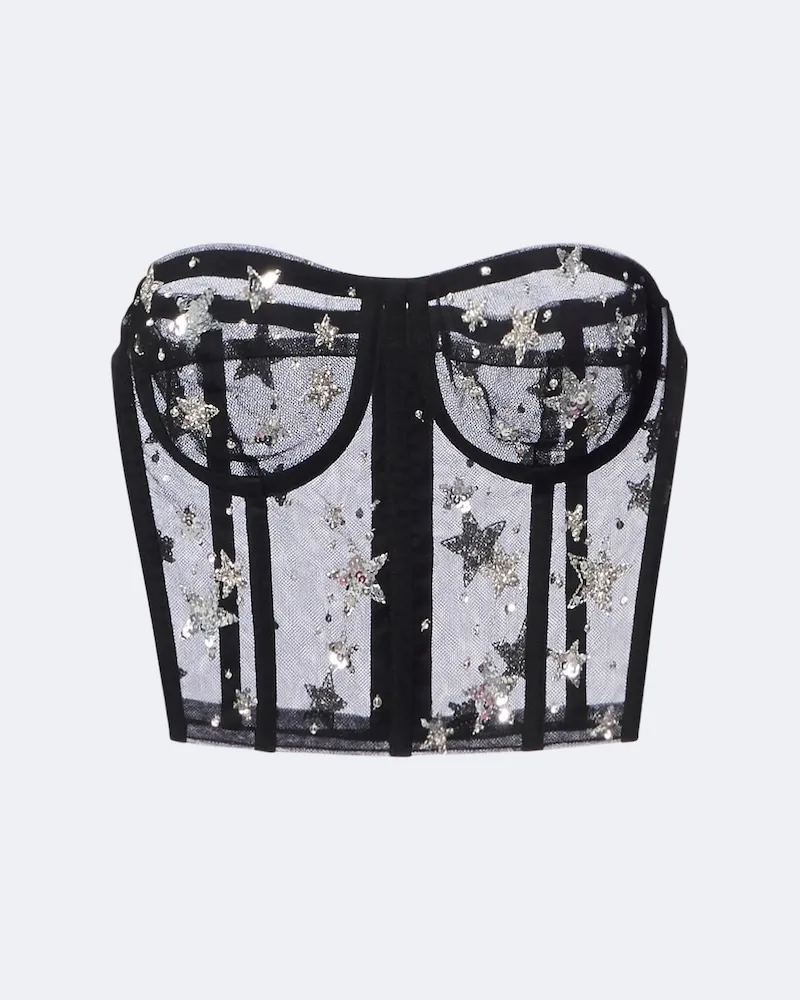 Dolce & Gabbana Bustier-Top aus Mesh mit Pailletten Schwarz