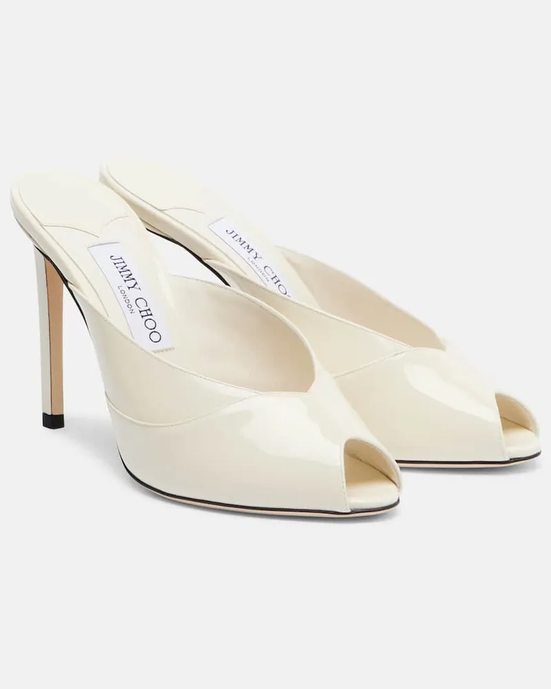 Jimmy Choo Pantoletten Brigitte 100 aus Lackleder Weiß
