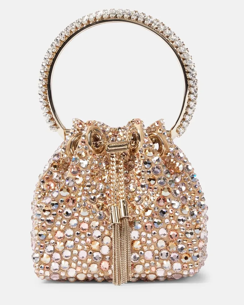 Jimmy Choo Bucket-Bag Bon Bon Micro aus Satin mit Kristallen Gold