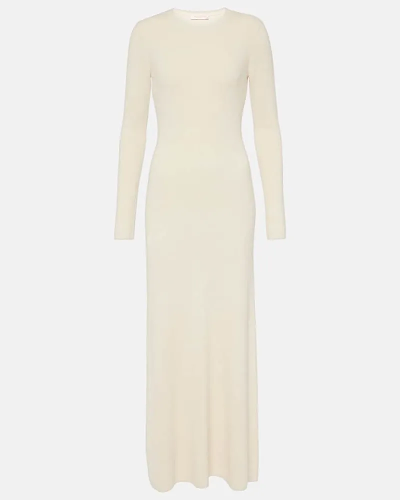 Valentino Garavani Maxikleid aus Seiden-Bouclé Weiß