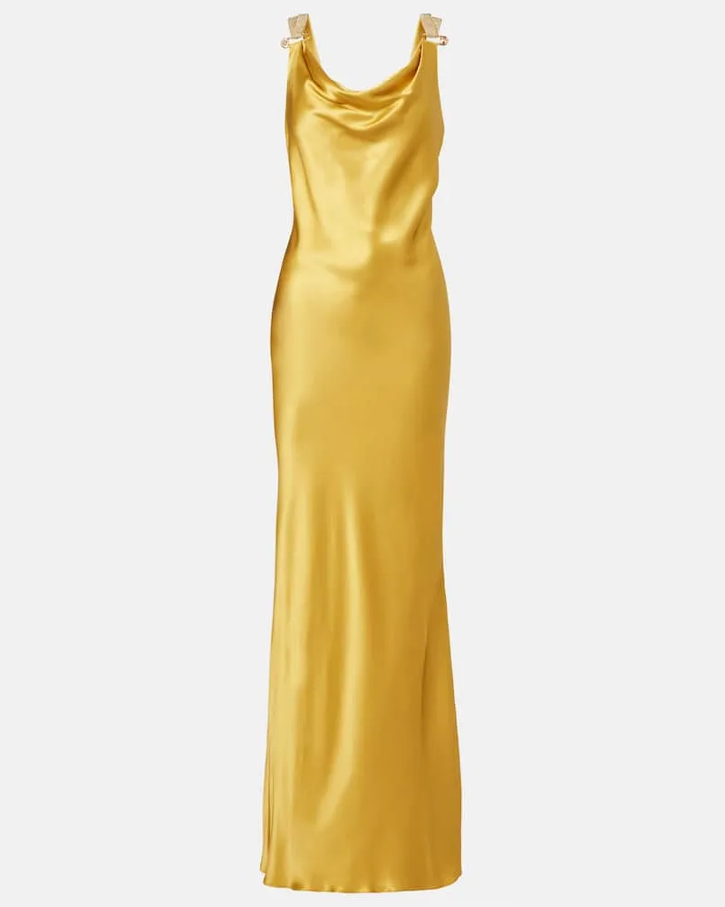 Versace Verzierte Robe Safety Pin aus Seidensatin Gold