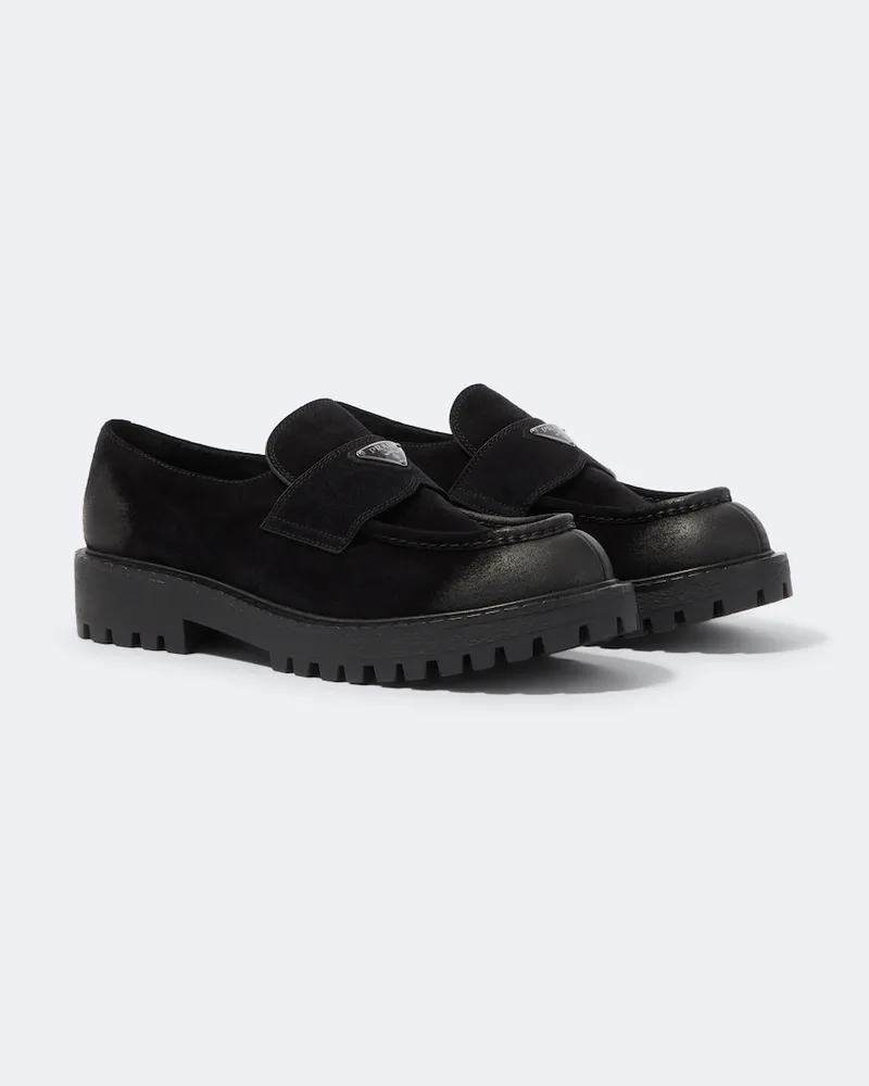 Prada Loafers aus Veloursleder Schwarz