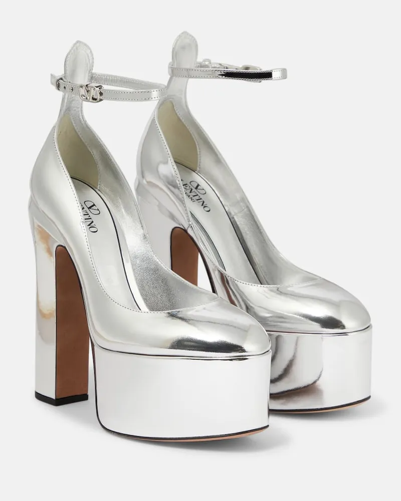Valentino Garavani Plateau-Pumps Tan-Go 155 aus Metallic-Leder Silber