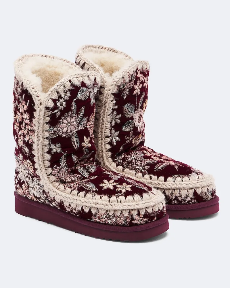 Mou Bestickte Ankle Boots 24 aus Samt mit Shearling Multicolor
