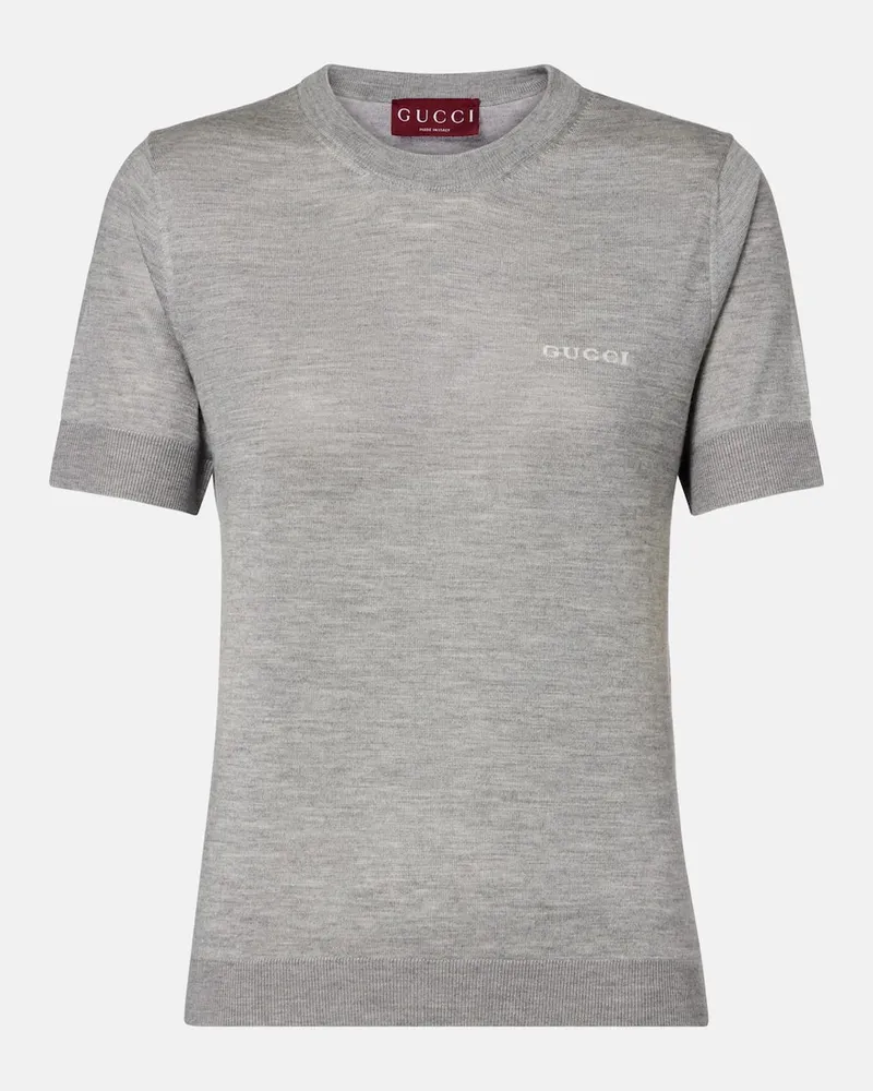 Gucci T-Shirt aus Kaschmir und Seide Grau