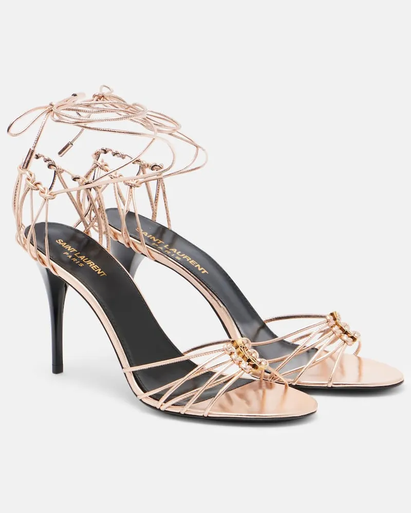 Saint Laurent Sandalen Babylone 90 aus Metallic-Leder Rosa