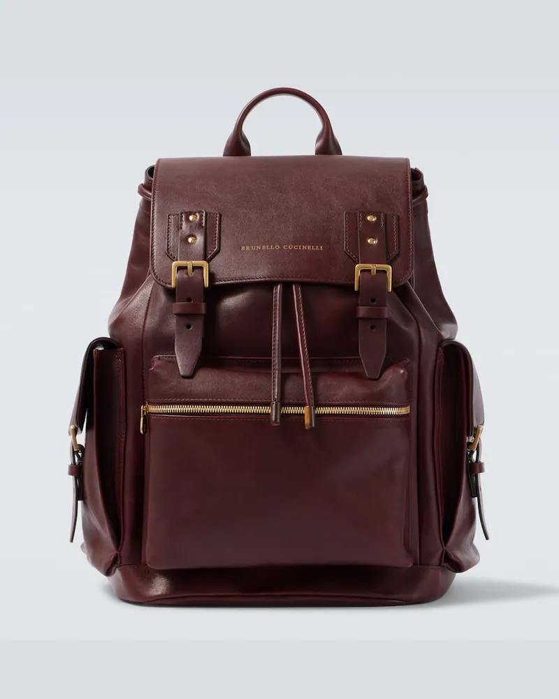 Brunello Cucinelli Rucksack aus Leder Burgunderrot
