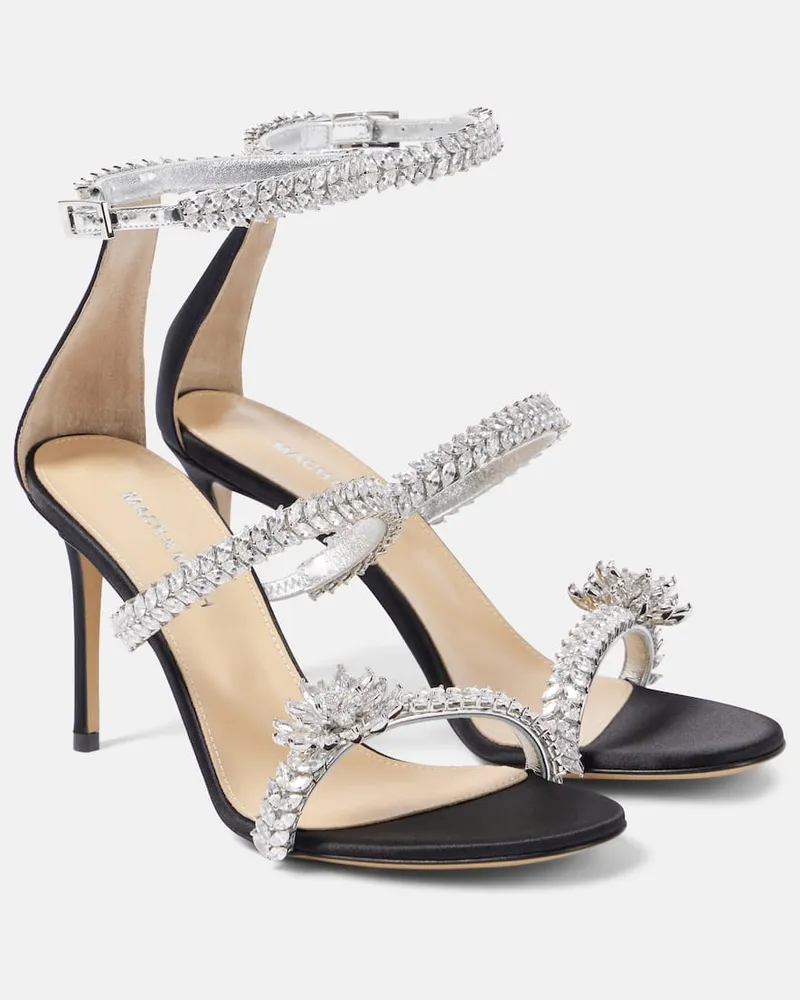 Mach & Mach Sandalen Crystal Flower aus Satin Schwarz