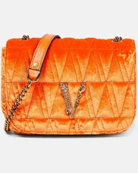 Versace Schultertasche Virtus Small aus Samt Orange