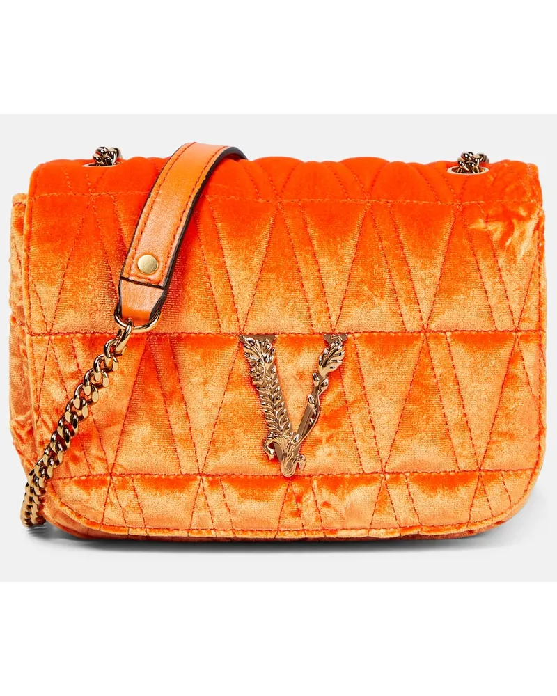 Versace Schultertasche Virtus Small aus Samt Orange