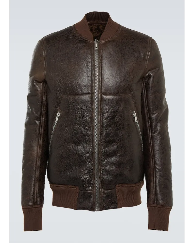 Rick Owens Bomberjacke aus Leder und Shearling Braun