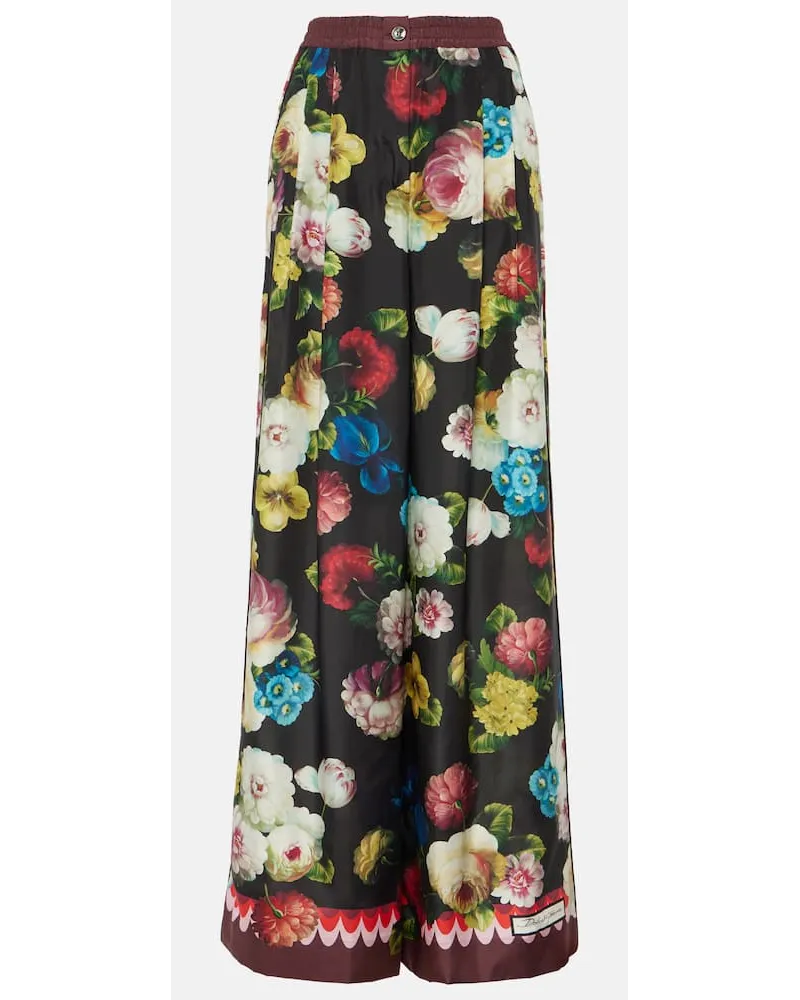 Dolce & Gabbana Weite High-Rise-Hose aus Seide Multicolor