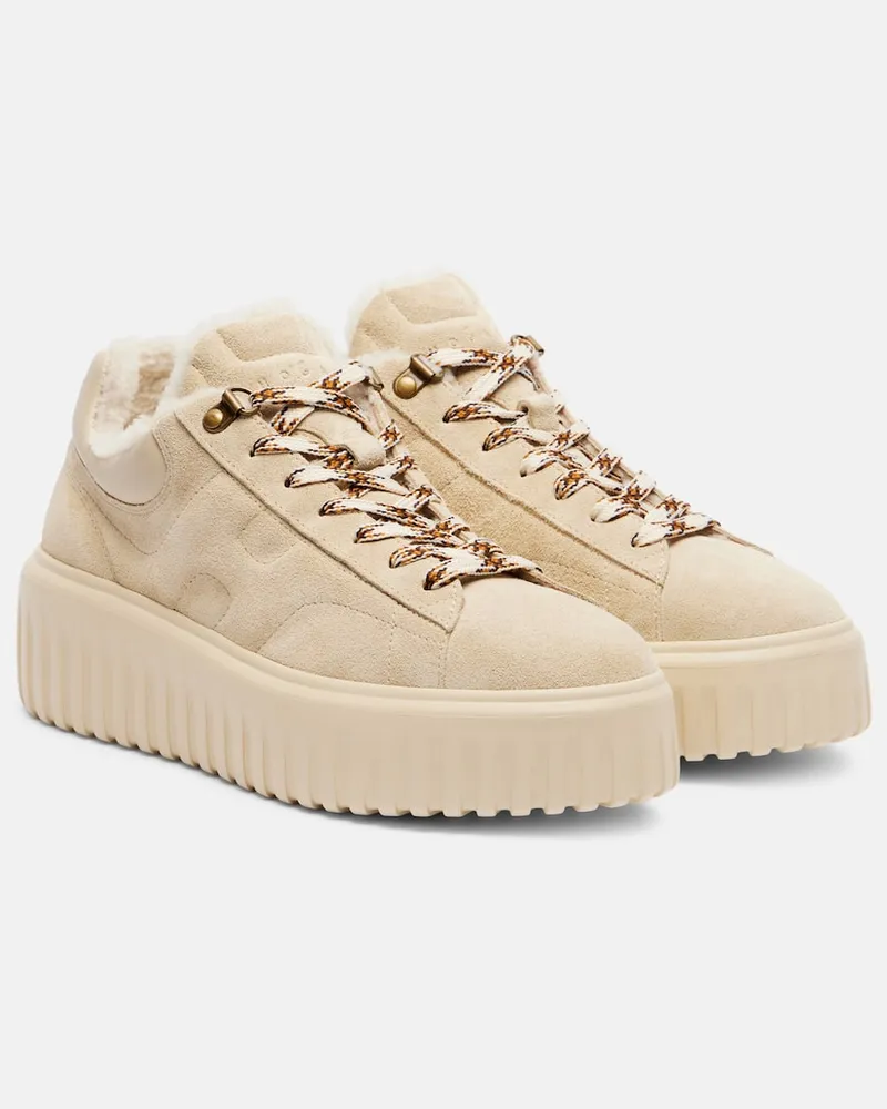Hogan Plateau-Sneakers H-Stripes aus Veloursleder Beige