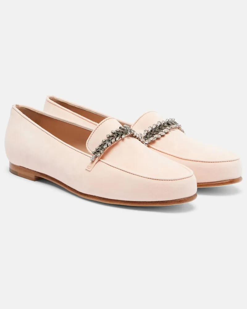 Manolo Blahnik Loafers Pisufa aus Veloursleder mit Kristallen Rosa