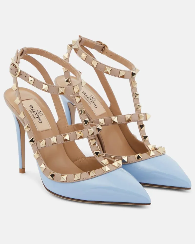 Valentino Garavani Pumps Rockstud 100 aus Lackleder Blau