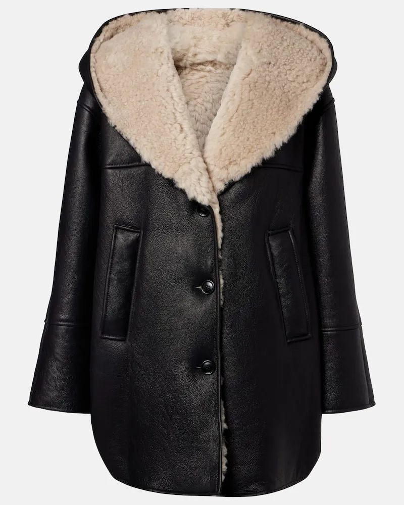 Alaïa Alaïa Mantel aus Leder mit Shearling Schwarz