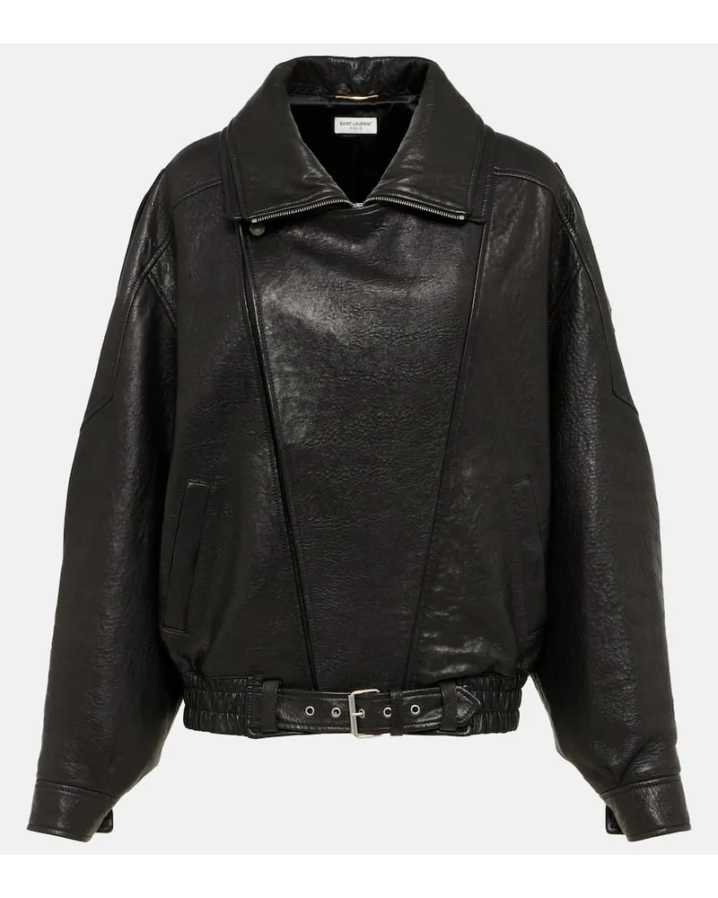 Saint Laurent Oversize-Lederjacke Schwarz
